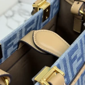 Fendi Women Sunshine Small Light Blue FF Denim Fabric Shopper