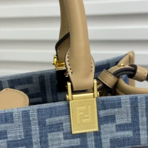 Fendi Women Sunshine Small Light Blue FF Denim Fabric Shopper