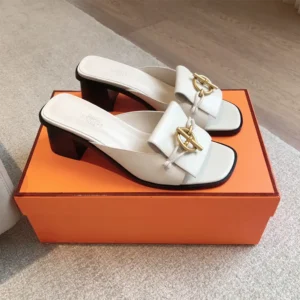Hermes Women Ilot 50 Sandal in Calfskin Leather-White H241142Z CL355