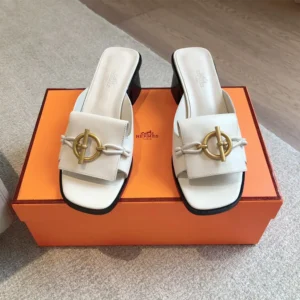 Hermes Women Ilot 50 Sandal in Calfskin Leather-White H241142Z CL355