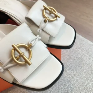Hermes Women Ilot 50 Sandal in Calfskin Leather-White H241142Z CL355