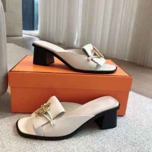 Hermes Women Ilot 50 Sandal in Calfskin Leather-White H241142Z CL355