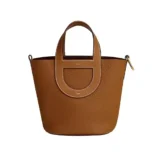 Hermes Women In the Loop 18 Handbag Clemence Leather-Brown/Gold