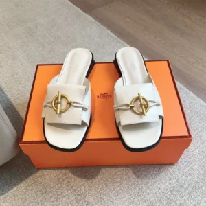 Hermes Women Isle Sandal in Calfskin Leather-White H241145Z CL350