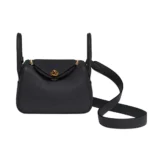 Hermes Women Lindy Mini 19 in Clemence Leather-Black/Gold