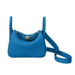 Hermes Women Lindy Mini 19 in Clemence Leather-Blue/Gold
