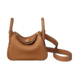 Hermes Women Lindy Mini 19 in Clemence Leather-Brown/Gold