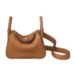 Hermes Women Lindy Mini 19 in Clemence Leather-BrownSilver