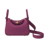 Hermes Women Lindy Mini 19 in Clemence Leather-Purple/Gold
