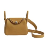 Hermes Women Lindy Mini 19 in Clemence Leather-SandySilver
