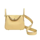Hermes Women Lindy Mini 19 in Clemence Leather-YellowGold