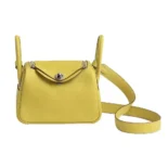 Hermes Women Lindy Mini 19 in Clemence Leather-YellowSilver