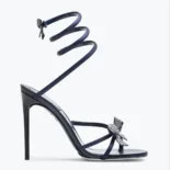 Rene Caovilla Women Cleo Midnight Blue Sandal with Bows 105 C12086105R001V584