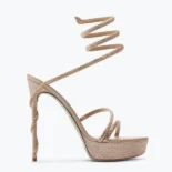Rene Caovilla Women Margot Crystal Beige Platform Sandal 130 C11522130R001V233