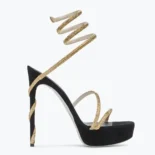 Rene Caovilla Women Margot Crystal Black-gold Platform Sandal 130 C11522130CR01V102