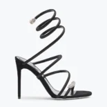 Rene Caovilla Women Serpente Midnight Black Sandal with Crystals 105 C11971105R0019999