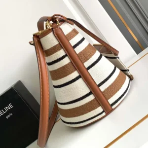 Celine Women Bucket 16 Bag in Striped Textile with Celine Jacquard