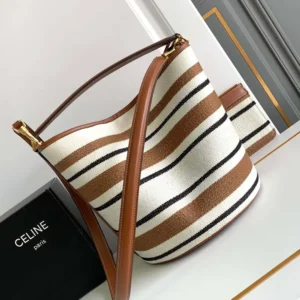 Celine Women Bucket 16 Bag in Striped Textile with Celine Jacquard