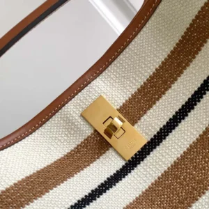 Celine Women Bucket 16 Bag in Striped Textile with Celine Jacquard