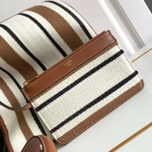 Celine Women Bucket 16 Bag in Striped Textile with Celine Jacquard