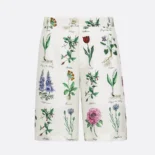 Dior Men Herbarium Illustration Bermuda Shorts in White Silk