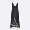 Dior Women A-Line Mid-Length Dress Black and White Silk Twill with Paris Motif