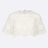 Dior Women Dioriviera Cropped Short-Sleeved Top Ecru Toile de Jouy Soleil Technical Cotton Lace