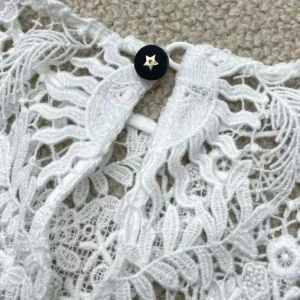 Dior Women Dioriviera Cropped Short-Sleeved Top Ecru Toile de Jouy Soleil Technical Cotton Lace