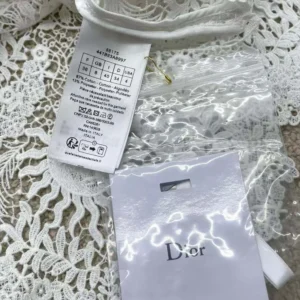 Dior Women Dioriviera Cropped Short-Sleeved Top Ecru Toile de Jouy Soleil Technical Cotton Lace