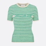 Dior Women Dioriviera Short-Sleeved Sweater Aqua Cashmere and Wool Knit