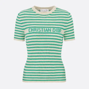 Dior Women Dioriviera Short-Sleeved Sweater Aqua Cashmere and Wool Knit