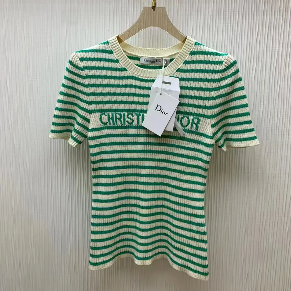 Dior Women Dioriviera Short-Sleeved Sweater White and Aquamarina