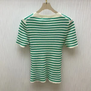 Dior Women Dioriviera Short-Sleeved Sweater Aqua Cashmere and Wool Knit