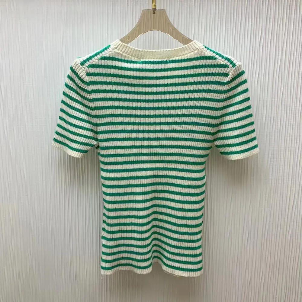 Dior Women Dioriviera Short-Sleeved Sweater White and Aquamarina