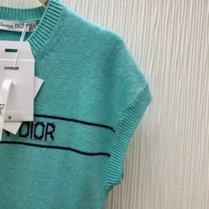 Dior Women Dioriviera Short-Sleeved Sweater Aquamarina Cashmere Knit