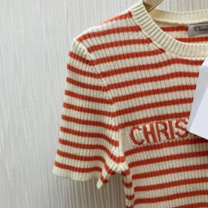 Dior Women Dioriviera Short-Sleeved Sweater Orange Cashmere and Wool Knit