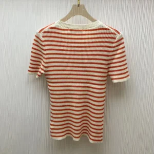 Dior Women Dioriviera Short-Sleeved Sweater Orange Cashmere and Wool Knit