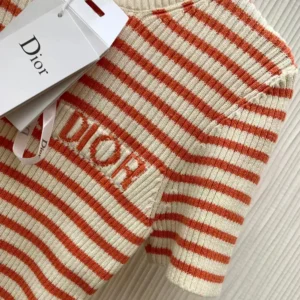 Dior Women Dioriviera Short-Sleeved Sweater Orange Cashmere and Wool Knit