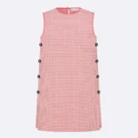 Dior Women Dioriviera Short Straight Dress White and Candy Pink Houndstooth Technical Knit