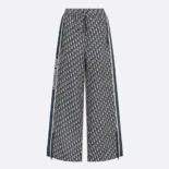 Dior Women Flared Pants Blue and Ecru Technical Taffeta Jacquard with Dior Oblique Motif