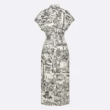 Dior Women Mid-Length Shirt Dress White and Black Cotton and Silk Poplin with Paris Allover Motif