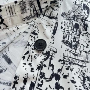 Dior Women Mid-Length Shirt Dress White and Black Cotton and Silk Poplin with Paris Allover Motif