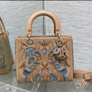 Dior Women Small Lady Bag Calfskin Embroidered with Multicolor Small Flowers