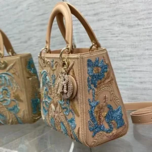 Dior Women Small Lady Bag Calfskin Embroidered with Multicolor Small Flowers