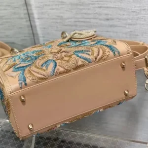 Dior Women Small Lady Bag Calfskin Embroidered with Multicolor Small Flowers