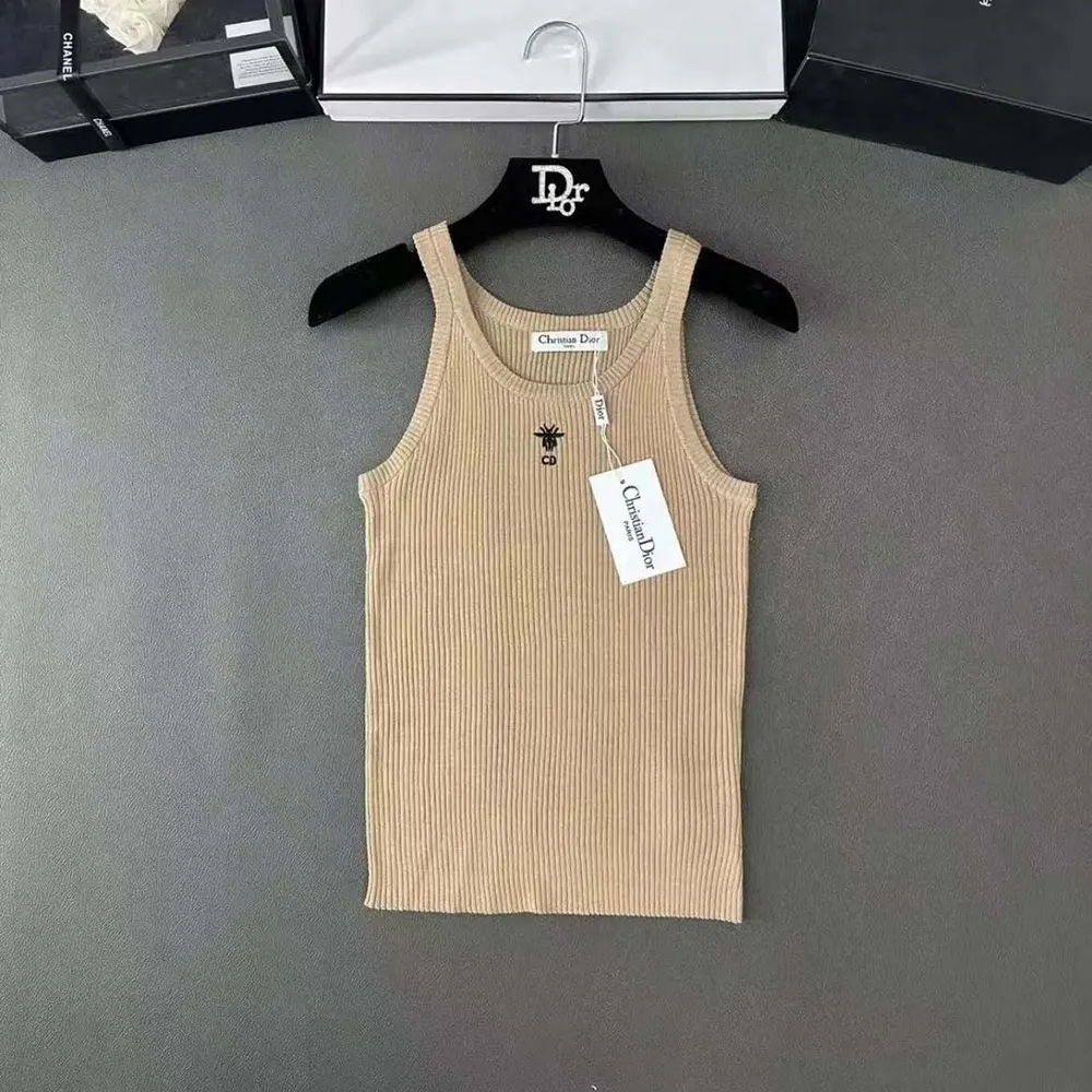 Dior Women Tank Top Sandy Ribbed Cotton Jersey 343T50B4086X0200 2 Dior Women Tank Top Sandy Ribbed Cotton Jersey 343T50B4086X0200