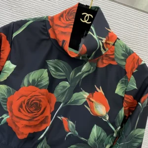 Dolce Gabbana D&G Women Spandex 2-piece Swimsuit with Rose Print Over a Black Background