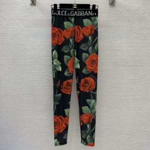 Dolce Gabbana D&G Women Spandex 2-piece Swimsuit with Rose Print Over a Black Background