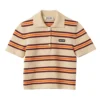 Miu Miu Women Cotton Striped Knit Polo Shirt