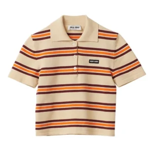 Miu Miu Women Cotton Striped Knit Polo Shirt